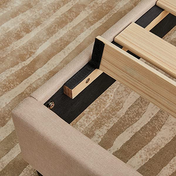 Amerlife Queen Bed Frame Upholstered Platform Bed with Adjustable Headboard - Button Tufted Mattress Foundation with Wooden Slat Support/No Box Spring Needed/Easy Assembly (Beige) Queen Beige