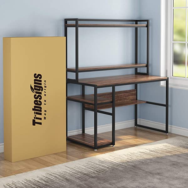 Tribesigns Computer Desk with Hutch and Shelves, 47 Inches Home Office Desk with Bookshelves and CPU Stand, Writing Desk PC Study Table Workstation for Small Spaces (Rustic Brown)
