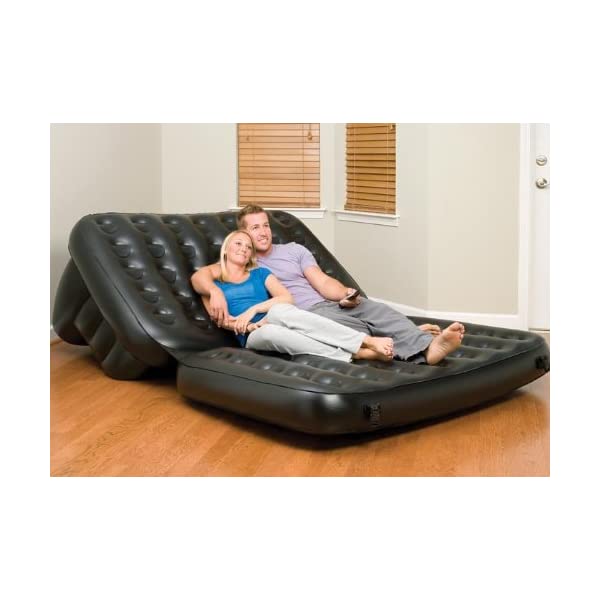 Pure Comfort 5 in 1 Queen Size Air Mattress Bed Waterproof & Durable Comfort Coil Beam Construction, Free Electric Pump Included, Black