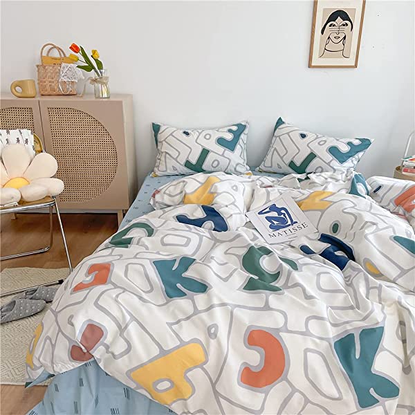 New Cartoon Animals Elephant Print Duvet Cover Sets for Kids 100% Cotton Reversible Soft 3 Pieces Kids Bedding Duvet Cover Pillowcases Kawaii Cloud Bedding Sets, Queen/Full Full/Queen (1 Duvet Cover + 2 Pillowcases) Multi A00 Elephant Bunny Balloon