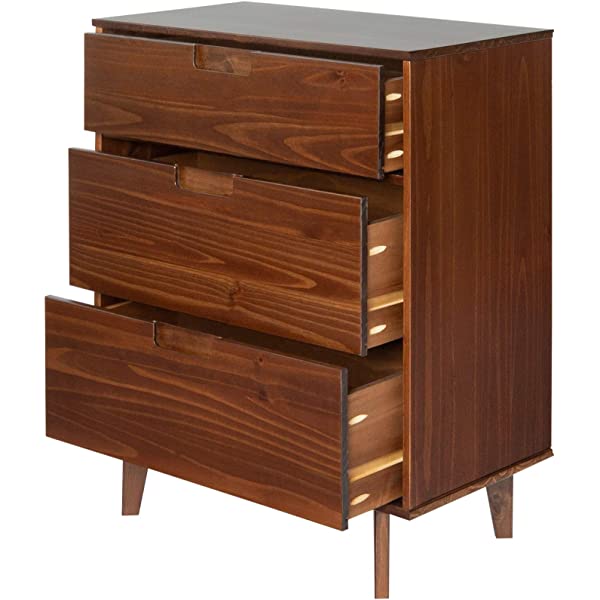 Walker Edison Mid Century Modern Grooved Handle Wood Dresser Bedroom Storage Drawer Organizer Closet Hallway, 6 Drawer, Caramel Caramel 1 pack 6 Drawer