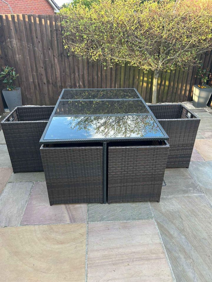 Rattan Garden Table and Chairs with Stools