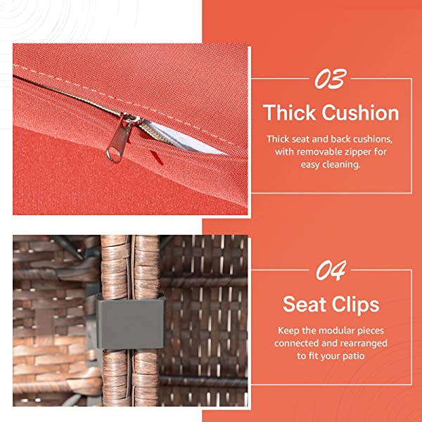 OC Orange-Casual 6-Piece Outdoor Patio Sectional Sofa Set Brown Wicker Furniture Set with Turquoise Seat Cushions & Tempered Glass Coffee Table