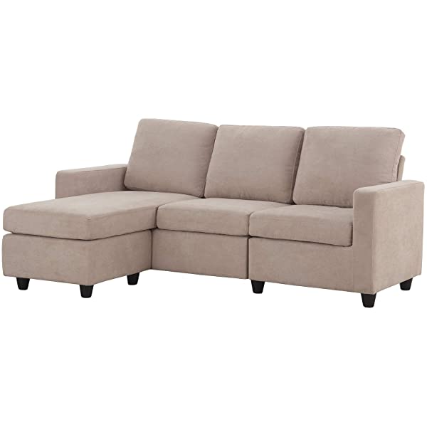 HONBAY Convertible Sectional Sofa Couch, L-Shaped Couch with Modern Linen Fabric for Small Space Dark Grey