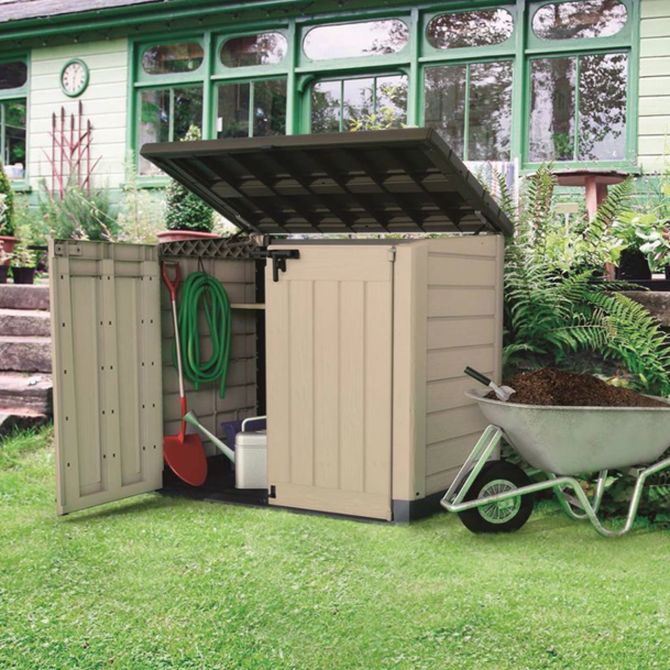 Keter Store It Out Max 1200L Outdoor Garden & Wheelie Bin Storage Shed – Brown/Beige