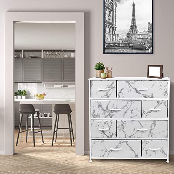 Sorbus Dresser with 8 Drawers - Furniture Storage Chest Tower Unit for Bedroom, Hallway, Closet, Office Organization - Steel Frame, Wood Top, Easy Pull Fabric Bins (White)