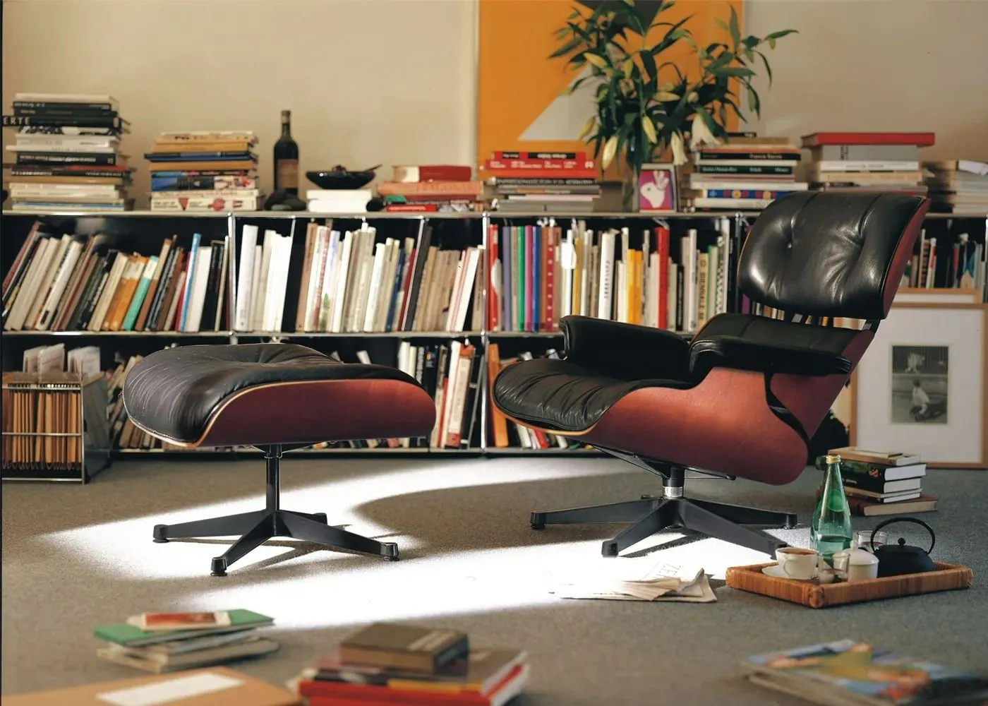 Eames Lounge Chair & Ottoman Santos Palisander & Black Leather in New Dimensions