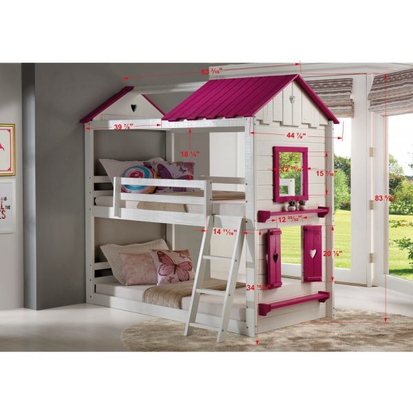 Sweetheart White and Pink Twin over Twin Bunk Bed with Tent