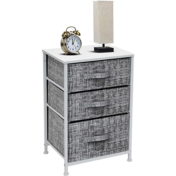 Sorbus Nightstand with 3 Drawers - Bedside Furniture & Accent End Table Chest for Home, Bedroom Accessories, Office, College Dorm, Steel Frame, Wood Top, Easy Pull Fabric Bins (Gray) Grey