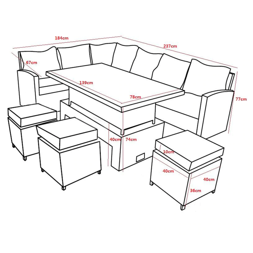 Amalfi ~ Grey Rattan Corner Sofa with Rising table