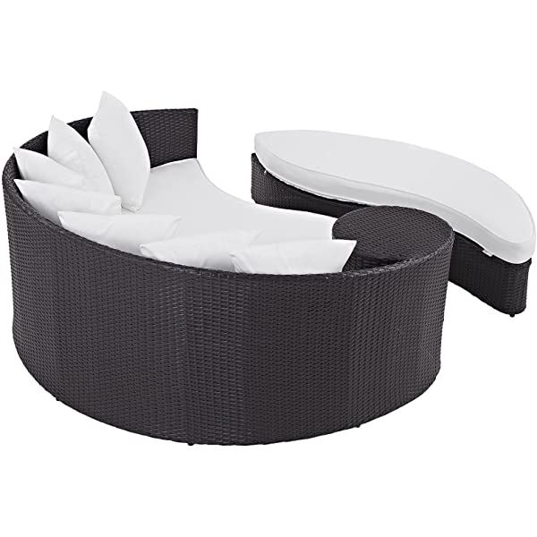 Modway Convene Wicker Rattan Outdoor Patio Poolside Sectional Sofa Daybed with Cushions in Espresso Turquoise