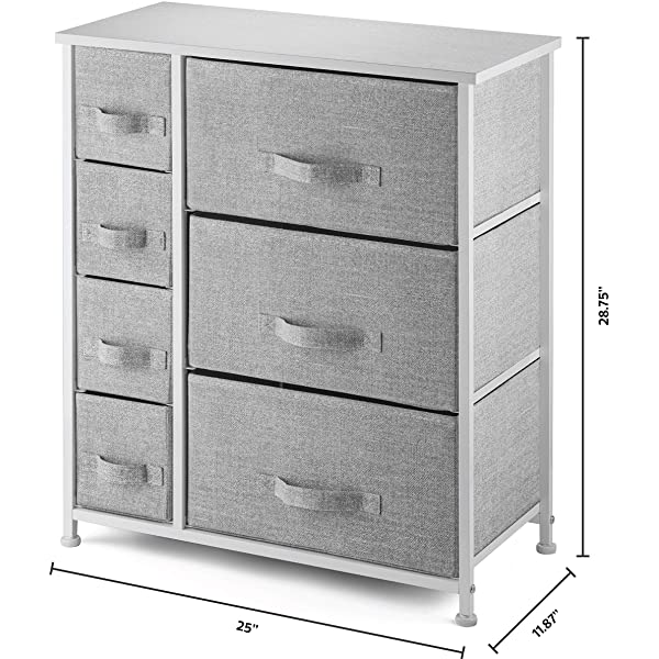 7 Drawers Dresser - Furniture Storage Tower Unit for Bedroom, Hallway, Closet, Office Organization - Steel Frame, Wood Top, Easy Pull Fabric Bins Gray/White Gray / White