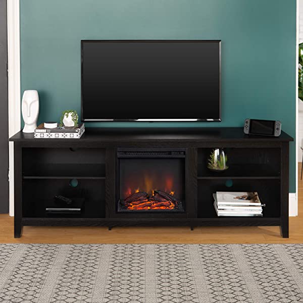 Walker Edison Wren Classic 4 Cubby TV Stand for TVs up to 65 Inches, 58 Inch, Black Black 58 InchTV Stand