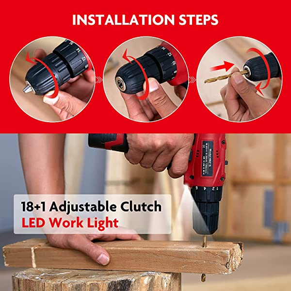 Dedeo Tool Set with Drill, 108Pcs Cordless Drill Household Power Tools Set with 16.8V Lithium Driver Claw Hammer Wrenches Pliers DIY Accessories Tool Kit Medium