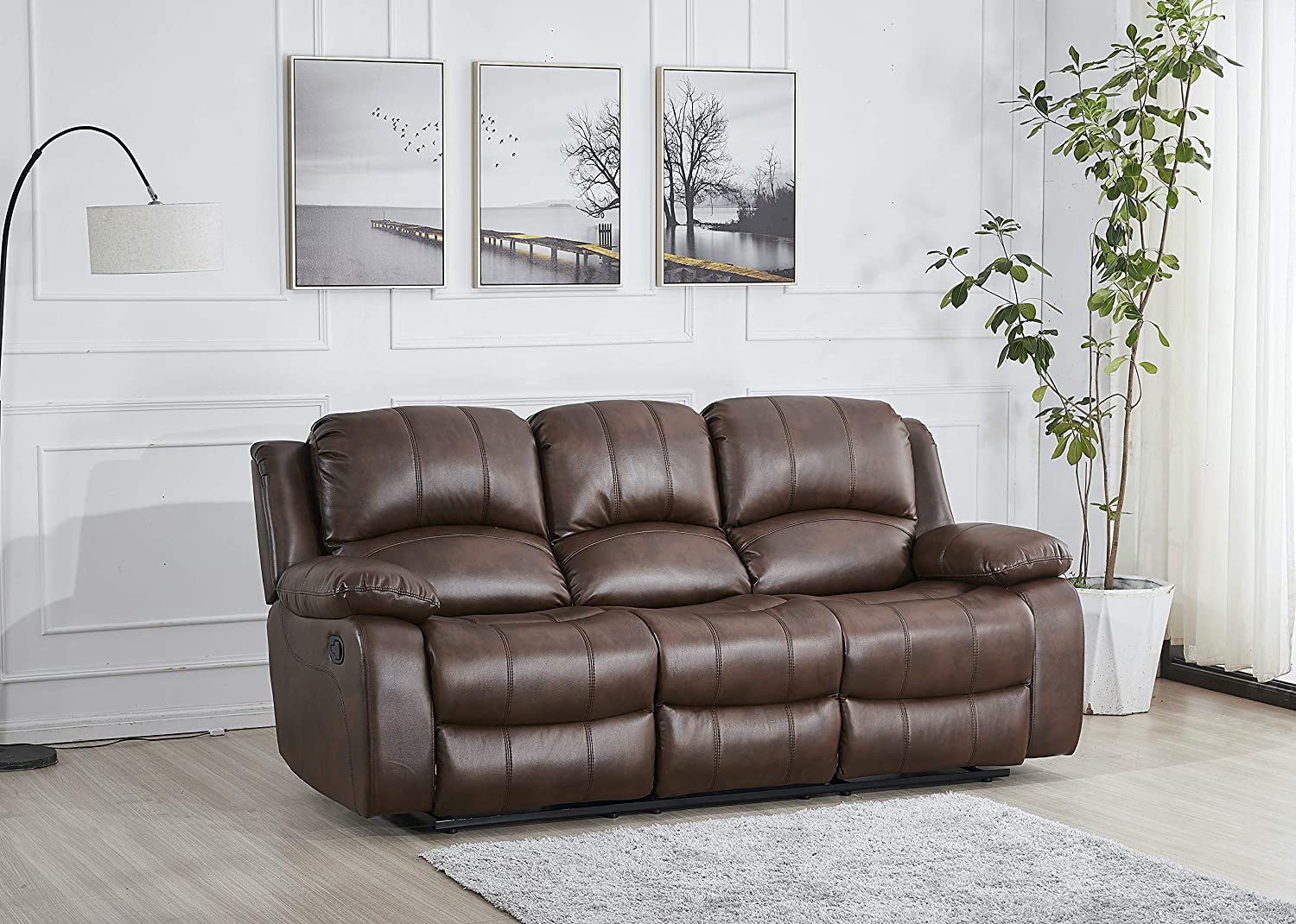 Betsy Furniture 3PC Bonded Leather Recliner Set Living Room Set, Sofa, Loveseat, Chair 8018 (Brown, Living Room Set 3+2+1)