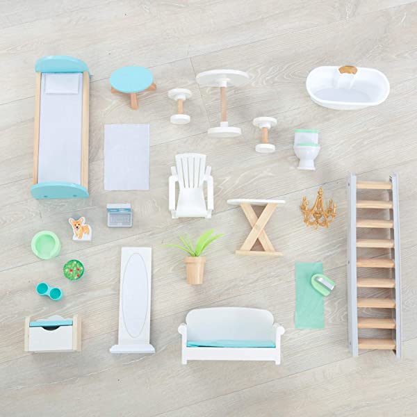 KidKraft Matilda Wooden Dollhouse with EZ Kraft Assembly, Balcony, Movable Staircase and 23 Accessories, Gift for Ages 3+ , Pink