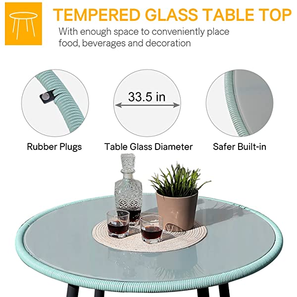 OC Orange-Casual 5 Pieces Patio Conversation Set, Outdoor Furniture Set, All-Weather Wicker Chairs with Round Glass Top Table and 4 Chairs, for Garden,Backyard, Indoor Outdoor Use, Yellow