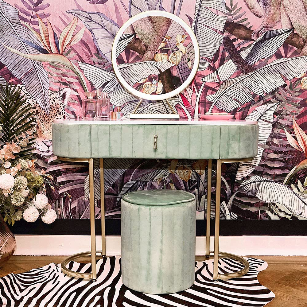 【Furniture】Velvet Dressing Table with LED Light Mirror Touch Sensor 1 Drawer Stool Set Bedroom Modern Dresser