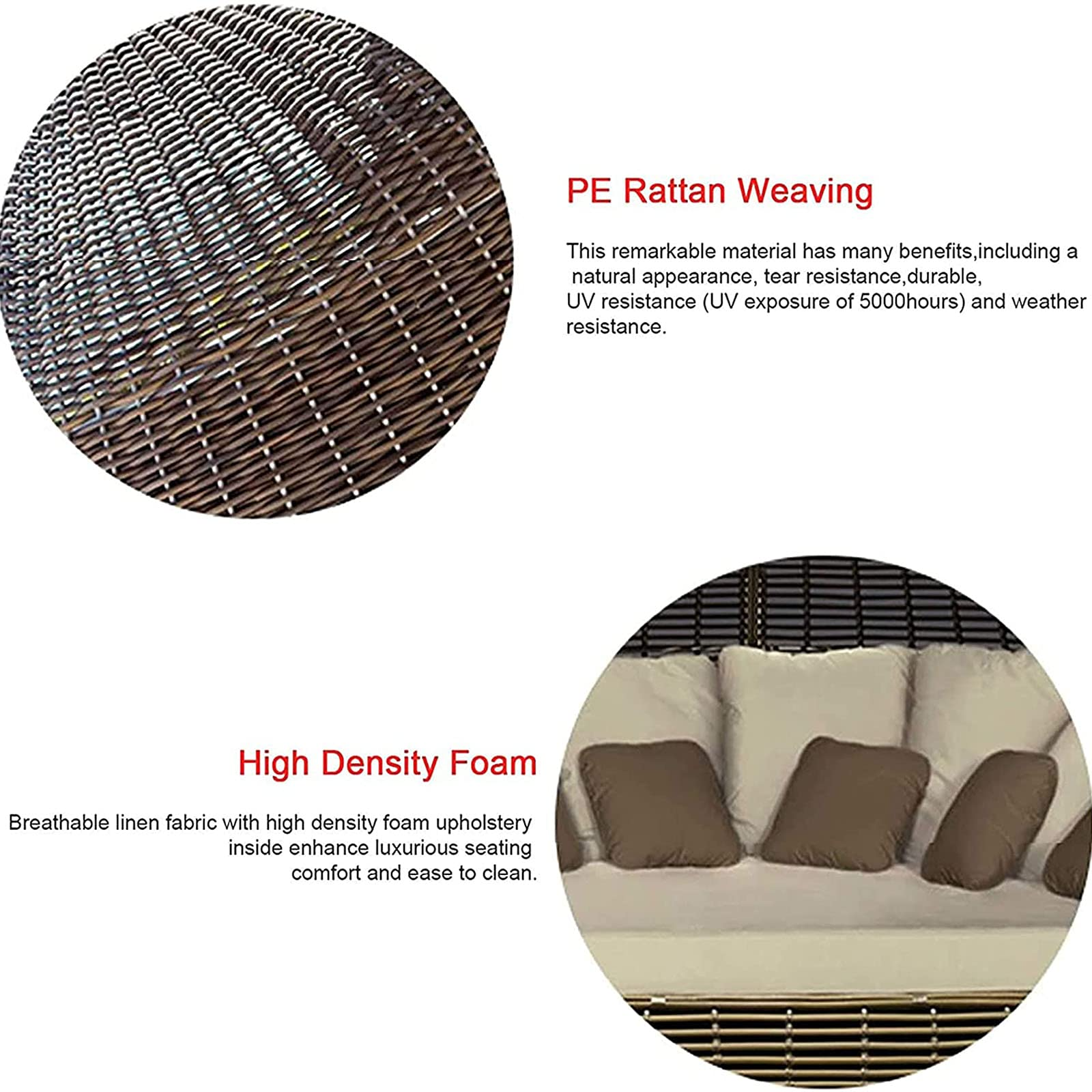 【Furniture】Rattan Wicker Sofa Bed, Creative Bird's Nest Patio Daybed Furniture, Outdoor Rattan Sun Loungers