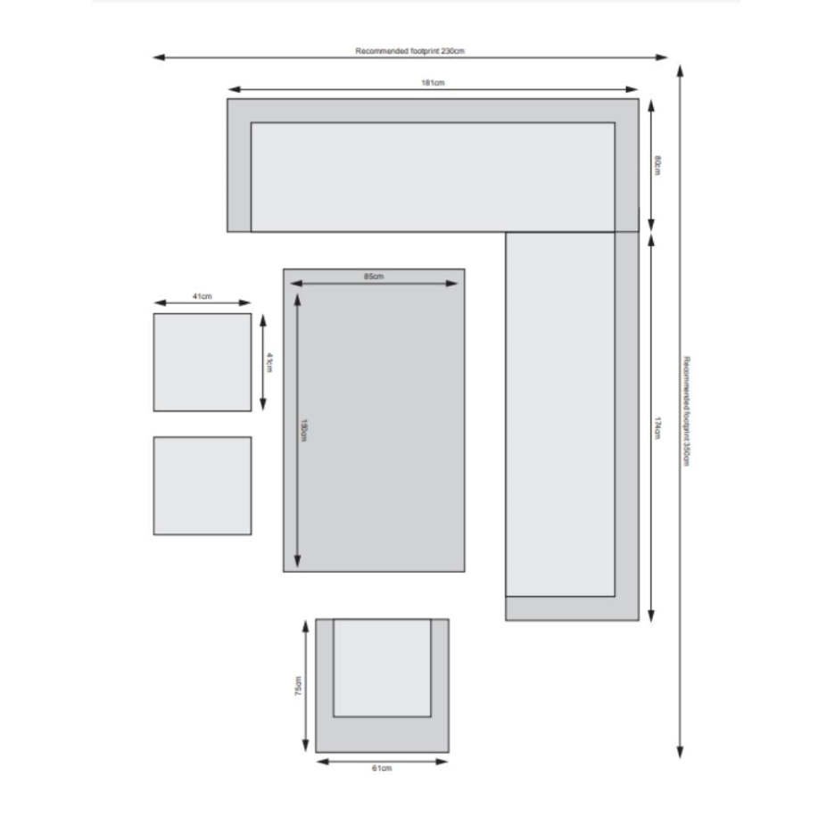Corner Sofa Set with Rectangular Rising Table (Grey)