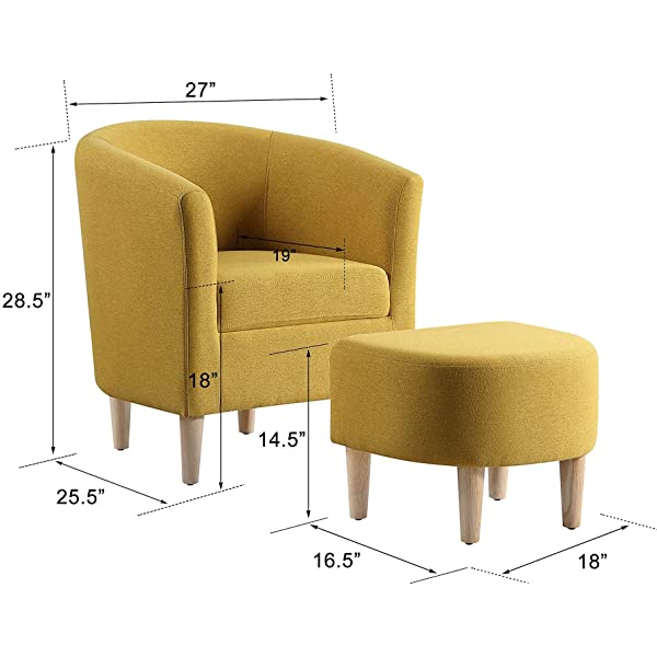 DAZONE Modern Accent Chair, Upholstered Arm Chair Linen Fabric Single Sofa Chair with Ottoman Foot Rest Mustard Yellow Comfy Armchair for Living Room Bedroom Small Spaces Apartment Office Yellow With Ottoman