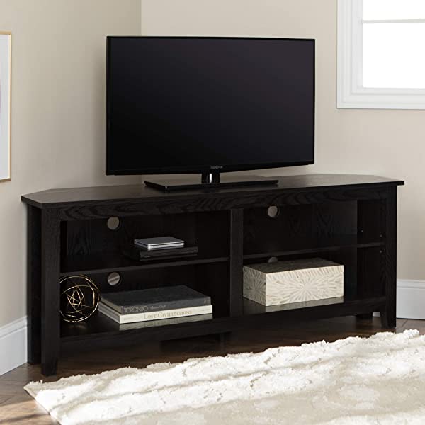 Walker Edison Wren Classic 4 Cubby TV Stand for TVs up to 65 Inches, 58 Inch, Black Black 58 InchTV Stand