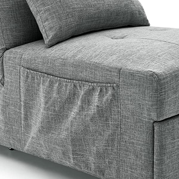 4-in-1 Sleeper Sofa Bed, HABITRIO Solid Wood Frame Polyester Upholstered Seating Couch w/A Pillow, Work As Ottoman, Single Chair, Sofabed and Chaise Lounge, Fit for Living Room, Bedroom (Grey)