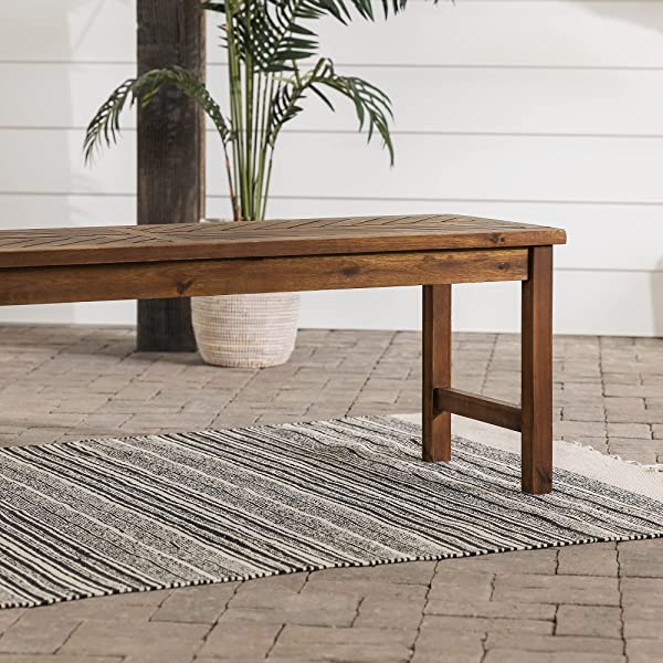 Walker Edison 5 Person Outdoor Wood Chevron Patio Furniture Dining Set Table Chairs Bench All Weather Backyard Conversation Garden Poolside Balcony, 4 Piece, Brown Brown 4 Piece Dining Set