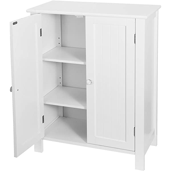SUPER DEAL Modern Bathroom Floor Storage Cabinet with Adjustable Shelf and Double Door Rust Proof, Living Room Modern Home Furniture Storage Organizer Cabinet