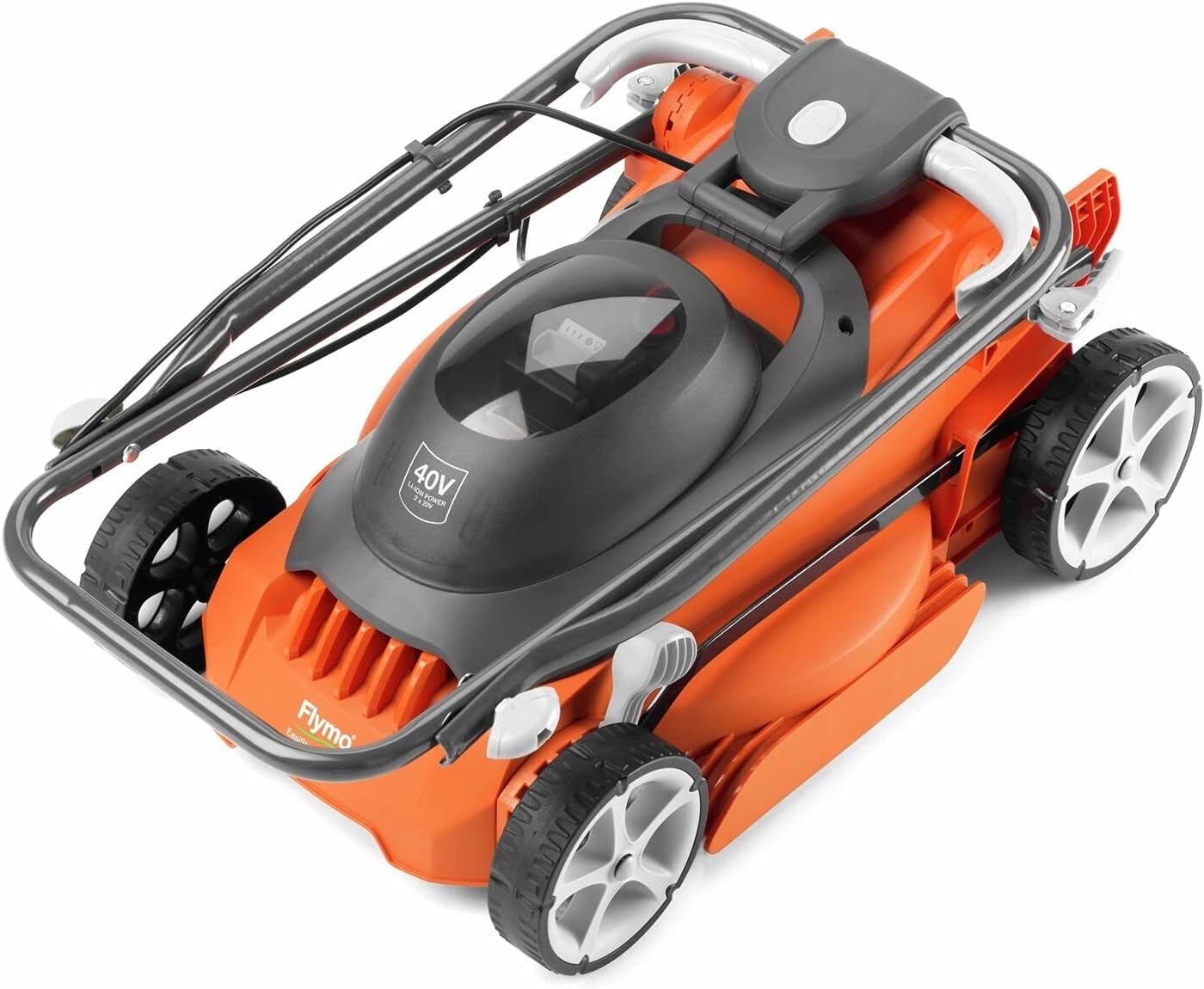Flymo EasiStore 340R Li Cordless Rotary Lawn Mower - 40 V Battery (20 V x 2 Including Charger), 34 cm Cutting Width, 35 Litre Grass Box, Close Edge Cutting, Rear Roller, Space Saving Storage Features