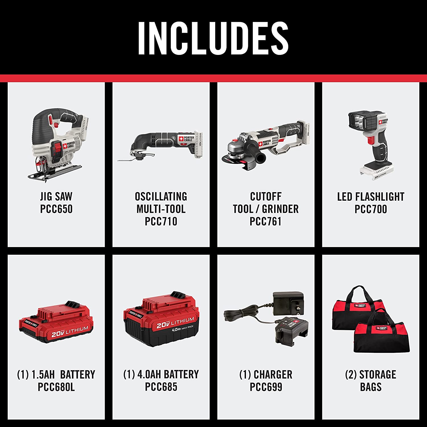 PORTER-CABLE 20V MAX* Cordless Drill Combo Kit, 8-Tool (PCCK619L8)