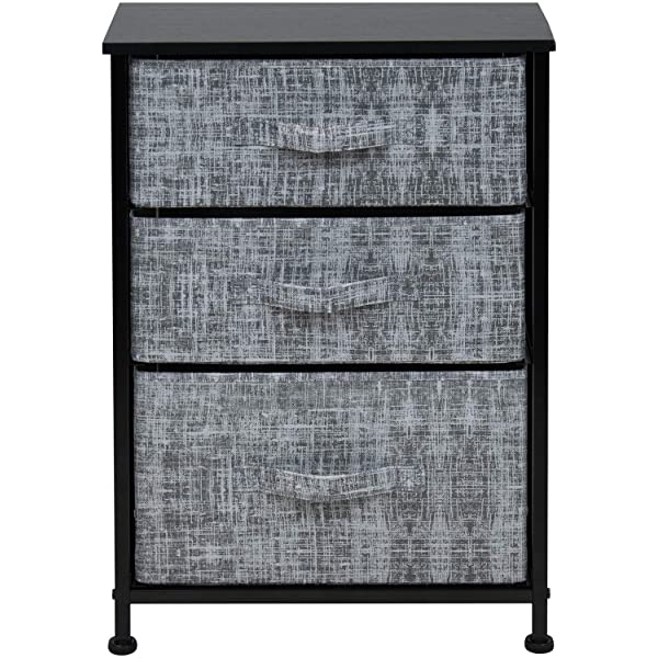 Sorbus Nightstand with 3 Drawers - Bedside Furniture & Accent End Table Chest for Home, Bedroom Accessories, Office, College Dorm, Steel Frame, Wood Top, Easy Pull Fabric Bins (Gray) Grey