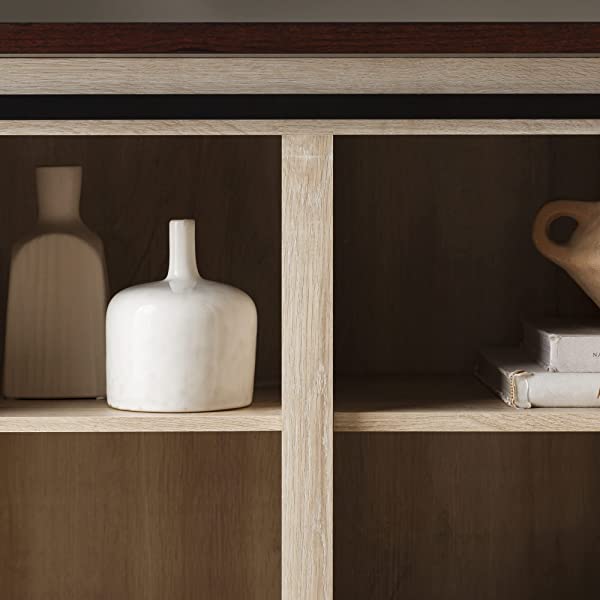 Walker Edison Richmond modern farmhouse sliding barn door TV stand for up to 52 inches, white and rustic oak white without fireplace 52 inches TV