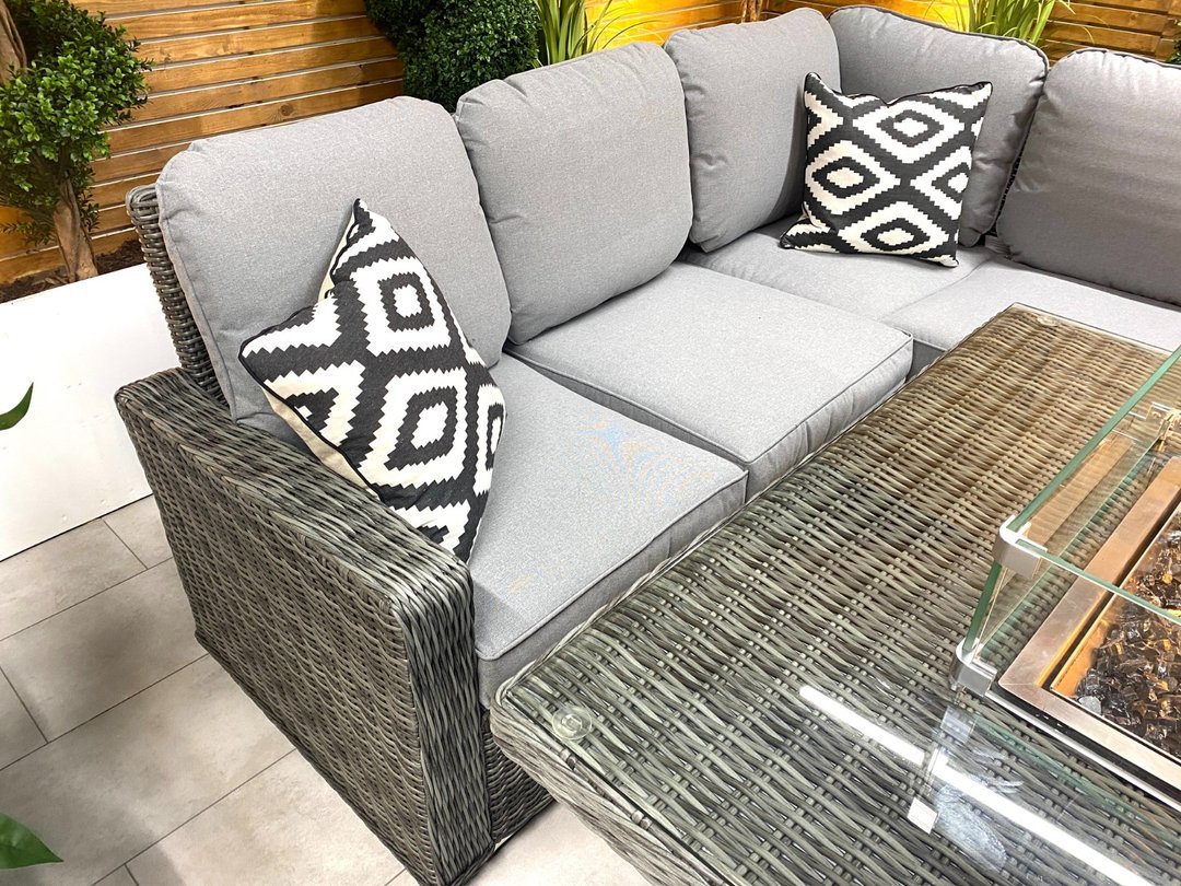 Chimes - Stone Grey Milan Deluxe Corner Dining Set With Firepit Table