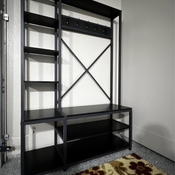 【Furniture】Emelyne 47.2'' Wide Iron Hall Tree with Bench and Shoe Storage