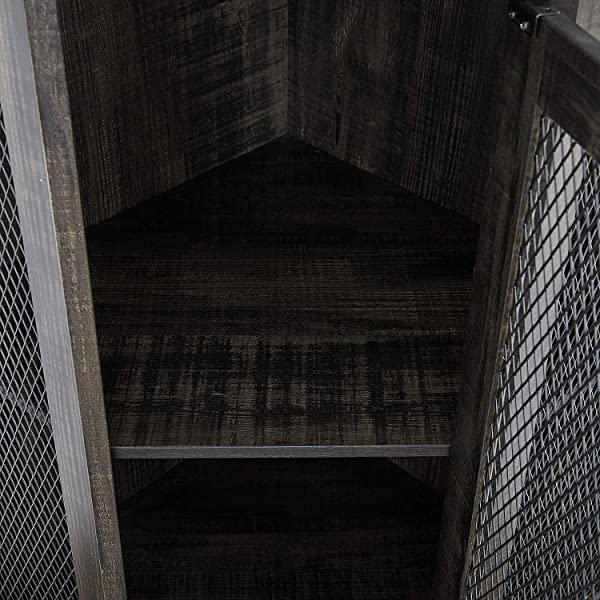 Home Source Stone Grey Corner Bar Unit with Built-in Wine Rack and Lower Cabinet