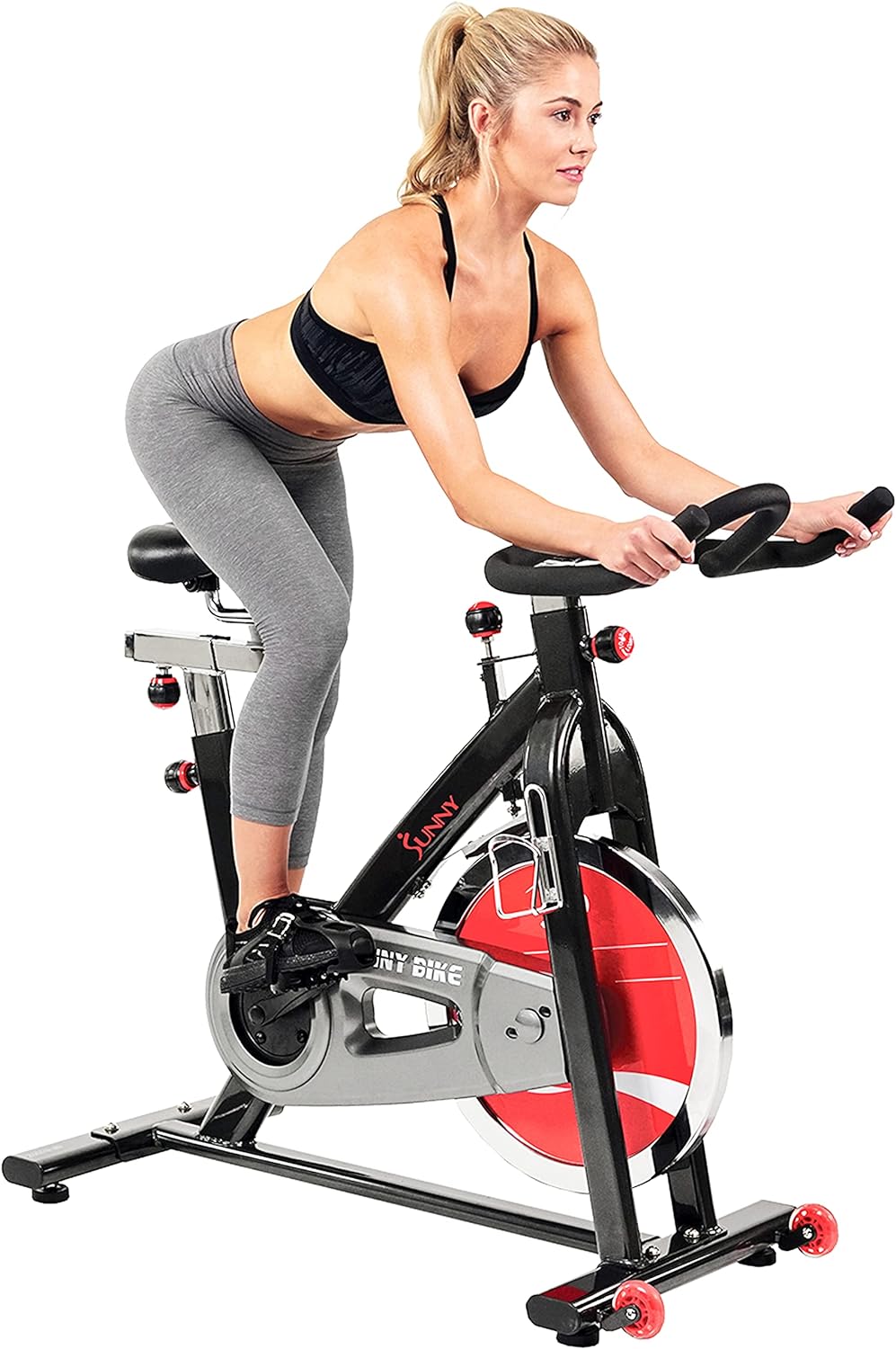 Sunny Health and Fitness Exercise Bike, Quiet Indoor Cycling Stationary Bike with Digital Monitor & Adjustable Seat, Cardio Workout Gym Equipment for Home Use, 49 LB Flywheel, SF-B1002