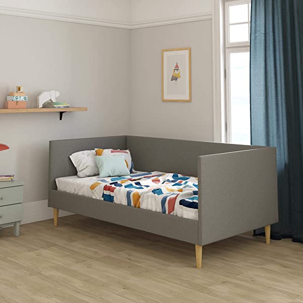 DHP Franklin Mid Century Upholstered Daybed, Sofa Bed, Twin Size Frame, Tan Linen Linen Twin Tan