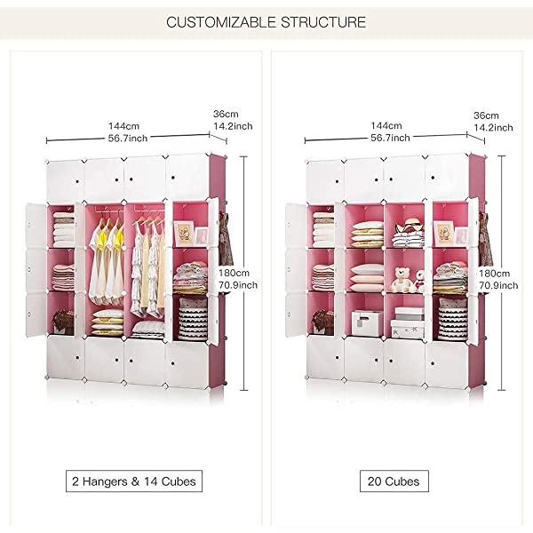 YOZO Cube Storage Organzier Portable Closet Wardrobe Bedroom Dresser (71x14x71 inches) Portable Closet Cube Shelf Armoire Pantry Cabinet, 25 Cubes, Blue 25Cubes Blue