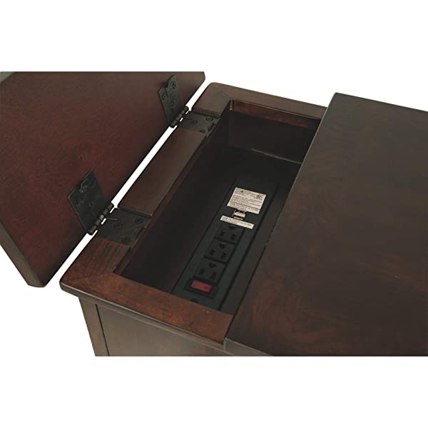 Signature Design by Ashley Tyler Creek Rustic Chair Side End Table with Pull-Out Tray & USB Ports, Brown Blackish Brown Table