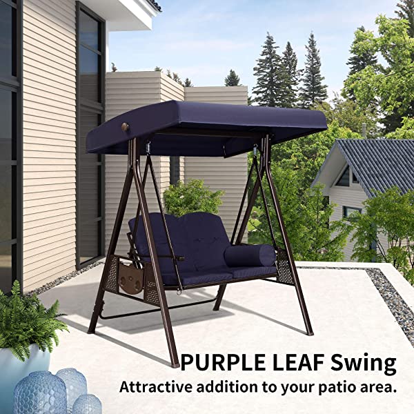 PURPLE LEAF 3-Seat Deluxe Outdoor Patio Porch Swing with Weather Resistant Steel Frame, Adjustable Tilt Canopy, Cushions and Pillow Included, Beige 74.4