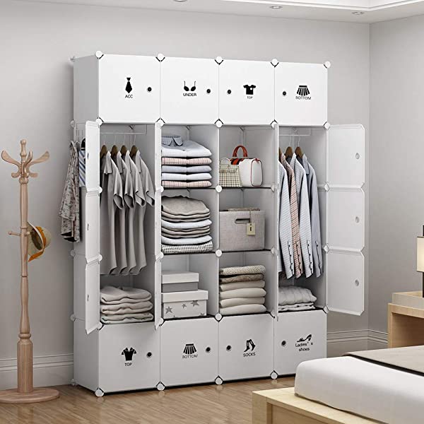YOZO Cube Storage Organzier Portable Closet Wardrobe Bedroom Dresser (71x14x71 inches) Portable Closet Cube Shelf Armoire Pantry Cabinet, 25 Cubes, Blue 25Cubes Blue