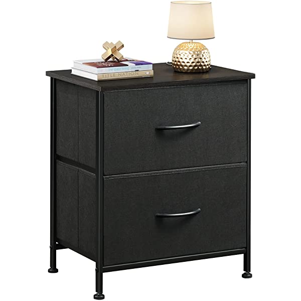 WLIVE Nightstand with 2 Fabric Drawers, Bedside Furniture & End Table Dresser for Bedroom, Living Room, Steel Frame, Wood Top, Easy Pull Handle Charcoal Gray