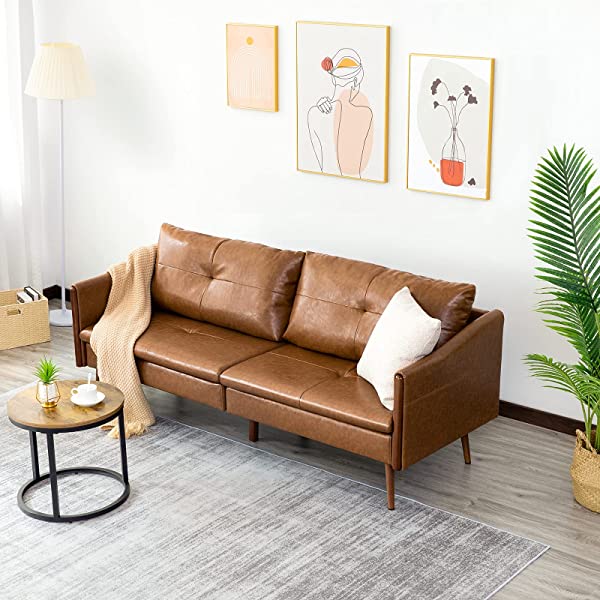 Vonanda Faux Leather Sofa Couch, Modern Tufted 3-Seater Sofa with Clean Lines and Upholstered Artificial Leather for Compact Living Space, Chestnut Brown 3-seater sofa Chestnut Brown