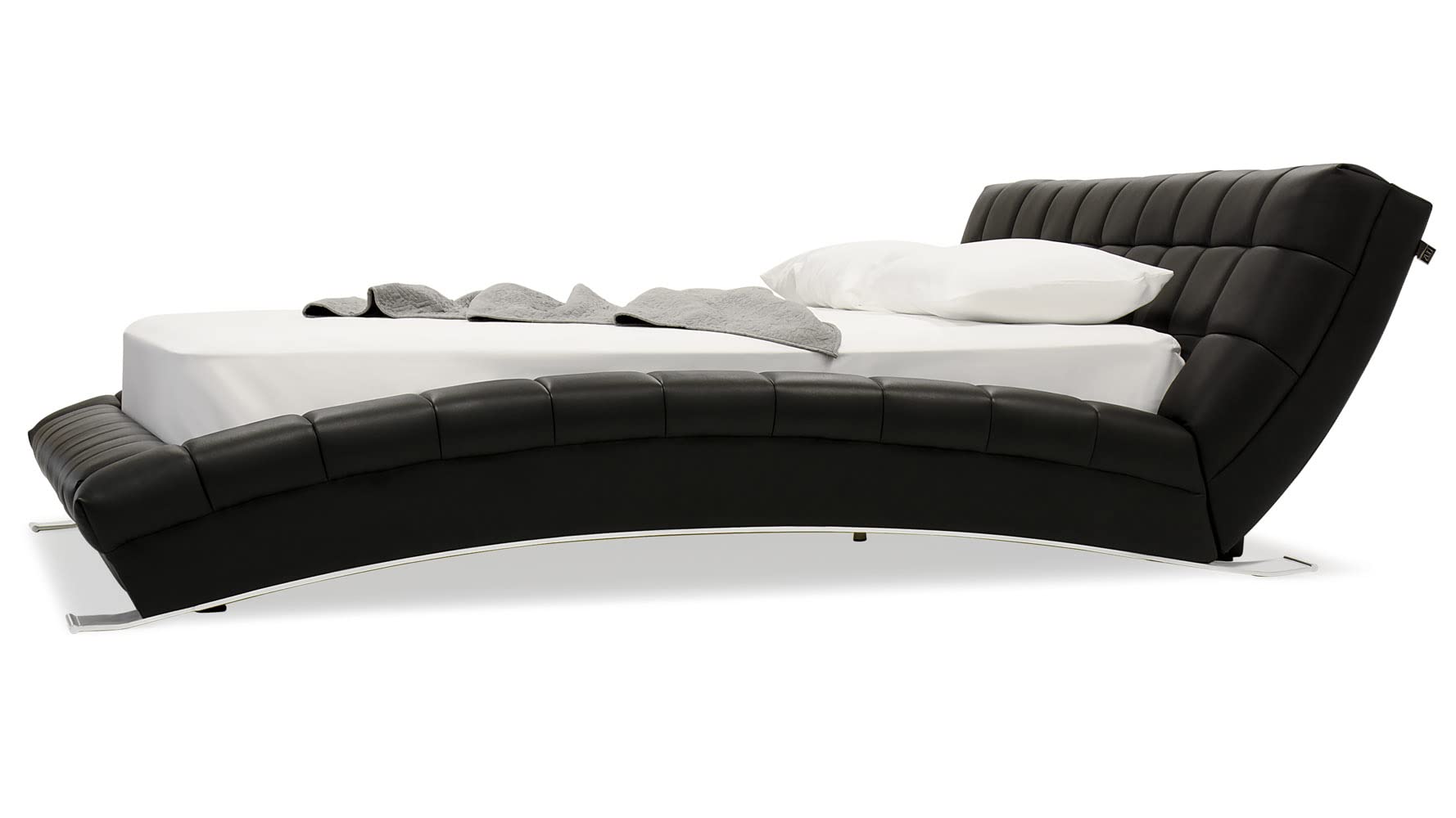 【Furniture】Modern Adonis Black Tufted Genuine Leather Platform Bed - King