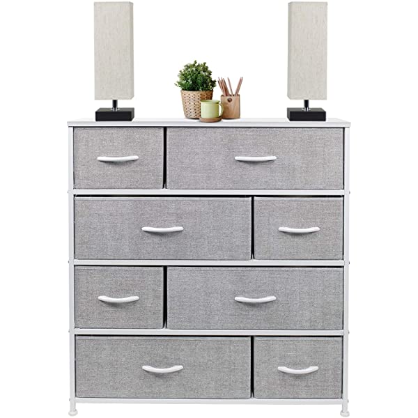 Sorbus Dresser with 8 Drawers - Furniture Storage Chest Tower Unit for Bedroom, Hallway, Closet, Office Organization - Steel Frame, Wood Top, Easy Pull Fabric Bins (White)