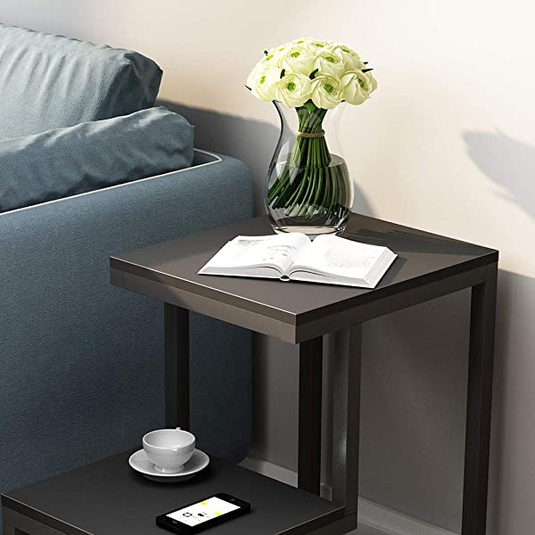 SDHYL Ladder Designed Shelf End Table Bed Table CouchTable, Nightstand Side Table for Bedroom, Flower Shelf for Living Room, Black S7-DX-C00200-BK-US