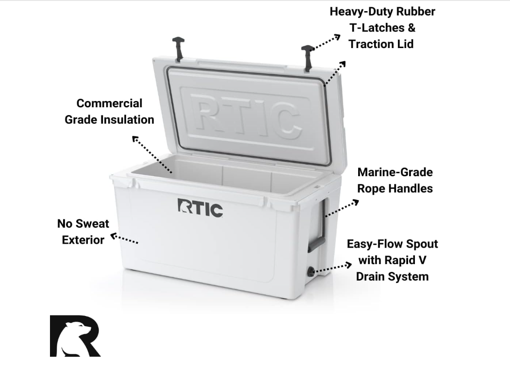 RTIC Hard Cooler Insulated Portable Ice Chest Box for Beach, Drink, Beverage, Camping, Picnic, Fishing, Boat, Barbecue