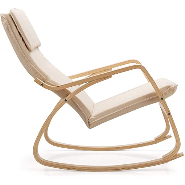 Giantex Rocking Chair with Removable Upholstered Cushion, Stable Wooden Frame Relaxing Modern Leisure Armchair Suitable for Living Room, Bedroom, Balcony, Nursery Room Ergonomic Chair(1, Beige) 1 Beige
