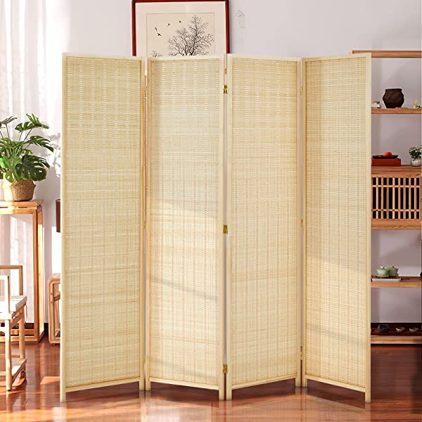 oneinmil Bamboo Room Divider, Semi-Private Folding Portable Partition Screen with Two-Way Hinge, Handmade Bamboo and Wood, 6 Panel